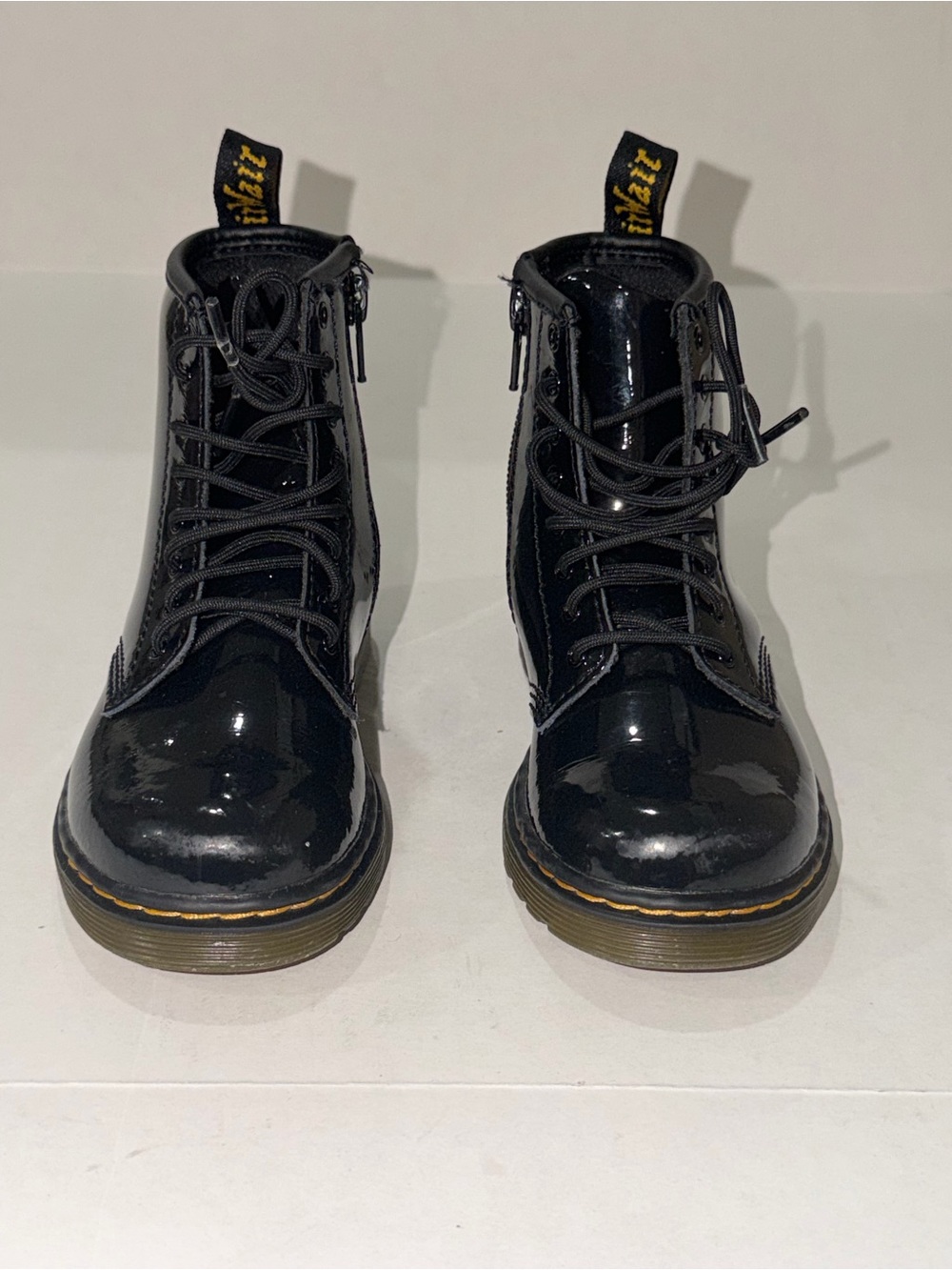 Dr. Martens Kids Glossy Black Lace-Up Ankle Boots